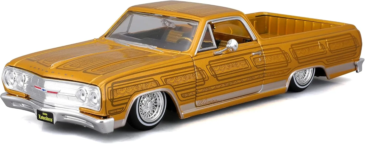 Maisto 1965 Chevrolet El Camino Lowrider Gold Metallic with Graphics Lowriders Series 1/25 Diecast Model Car
