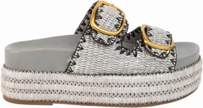 Maker's Shoes - MKS Clara Platform Sandals, Double Buckle Espadrille Wedges, Metallic Woven Design