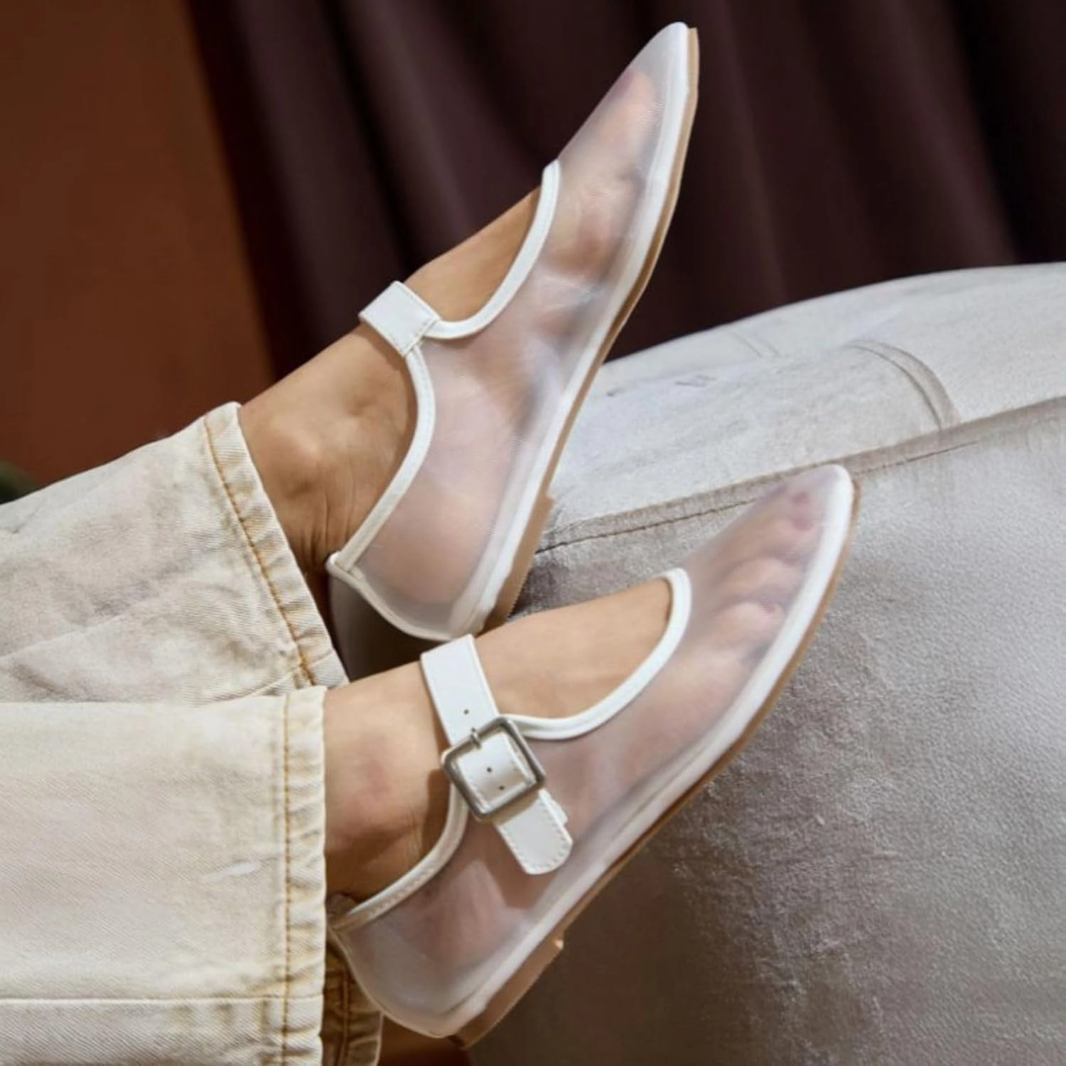 Makers Shoes - LEVI 2 - Women's Mary Jane Flats, Mesh Design with Buckle Strap