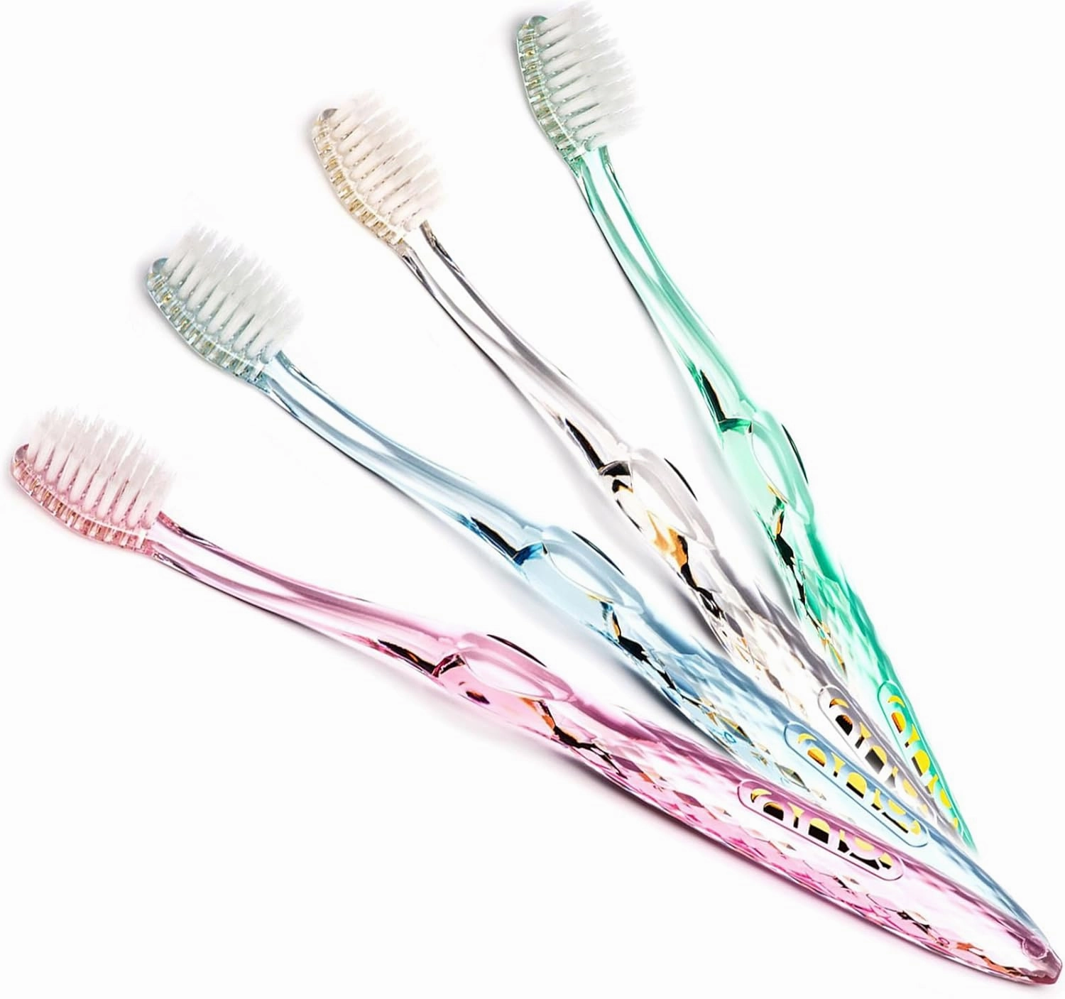 Manual Toothbrush Set for Adults with Sensitive Gums, Silver Soft/Medium Bristles, Travel Cases, Blue, Pink, Green, Crystal, 4-Pack