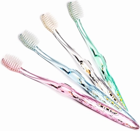 Manual Toothbrush Set for Adults with Sensitive Gums, Silver Soft/Medium Bristles, Travel Cases, Blue, Pink, Green, Crystal, 4-Pack