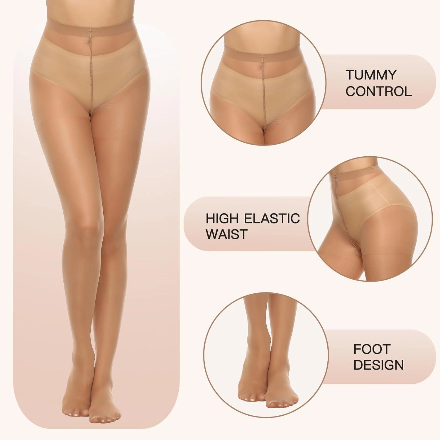 MANZI 6 Pairs 20D Women's Sheer Tights Ultra Thin High Waist Pantyhose Thigh Stockings