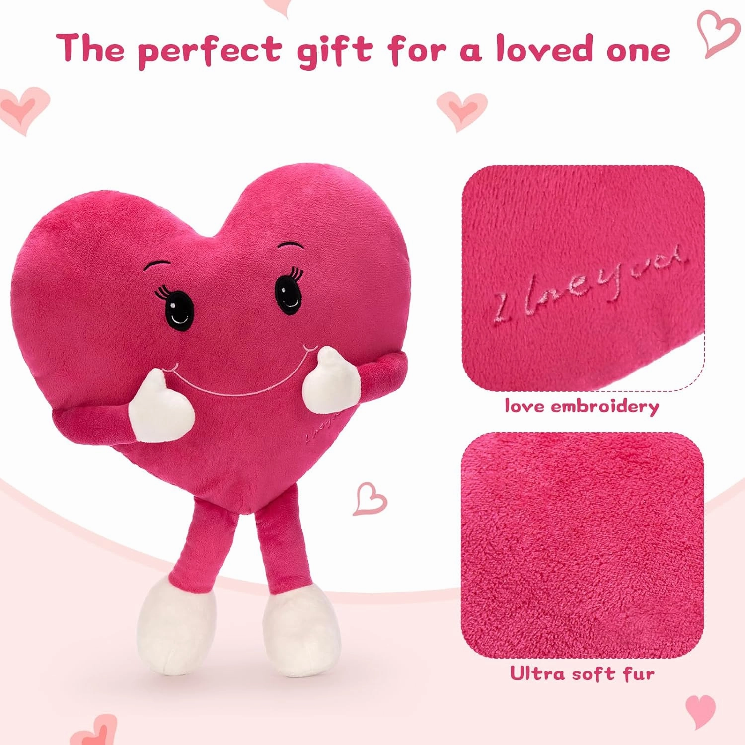 MaoGoLan Valentines Heart Plush Throw Pillow, Cute Pink Heart Doll Stuffed for Decorations, 11 inches Soft and Love Throw Pillow for Wife,Girlfriend,Boyfriend,Lover Gifts