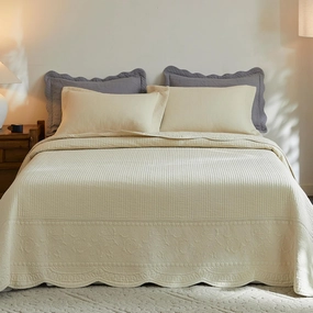 MarCielo 3-Piece 100% Cotton Oversized Bedspread Lightweight Quilt Coverlet Embroidery Farmhouse Bedding Set (TG Khaki Beige, King (118"x106"))