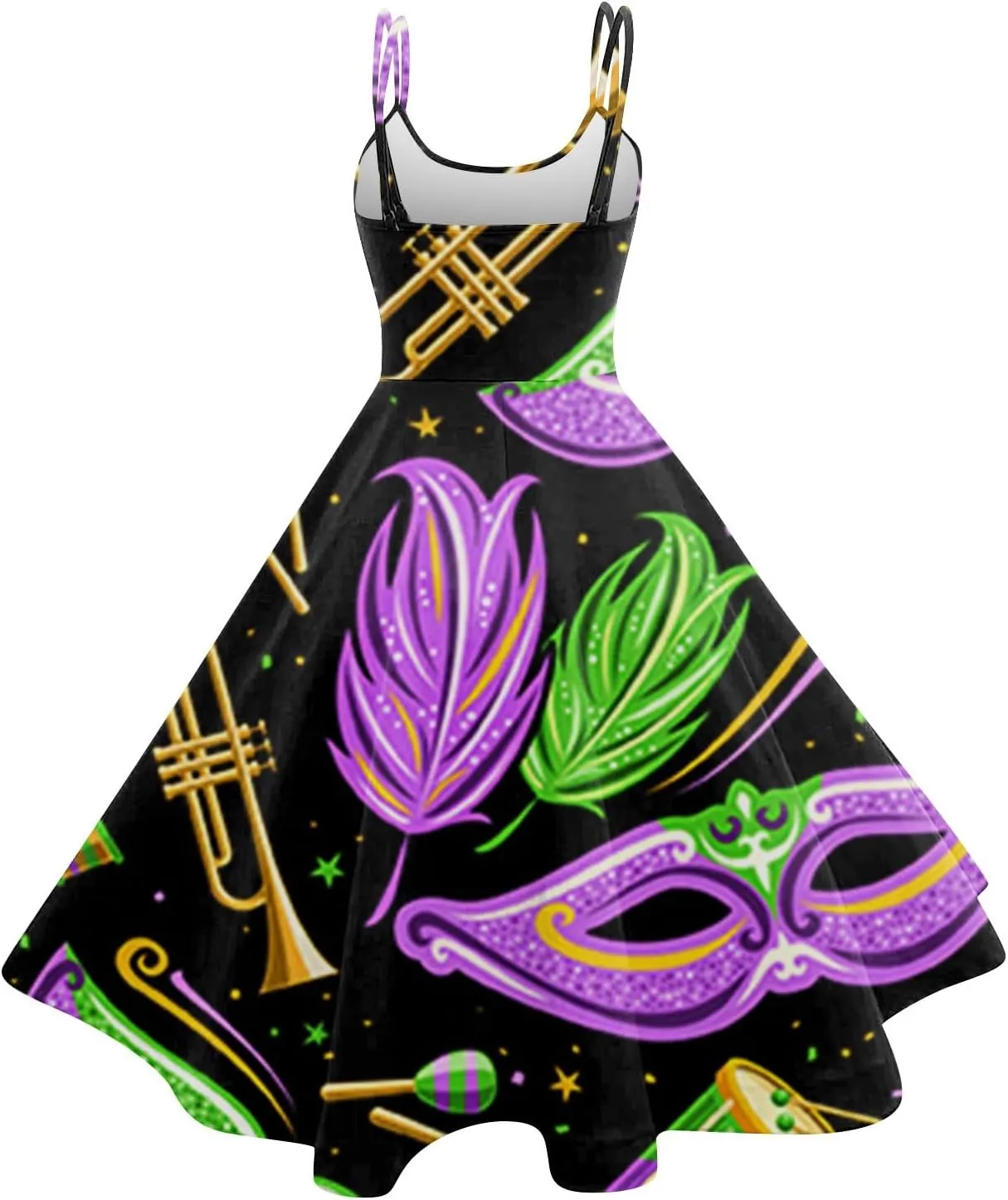 Mardi Gras Dress for Women Carnival Print Sexy Spaghetti Strap Cocktail Punk Vintage A-Line Swing Midi Dresses
