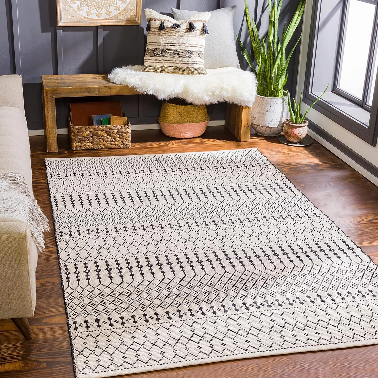 Mark&Day Area Rugs, 2x8 Spring Valley Rustic Charcoal Runner Area Rug, White Black Carpet for Hallway, Kitchen, Bedroom or Living Room (2'6" x 8' Runner)