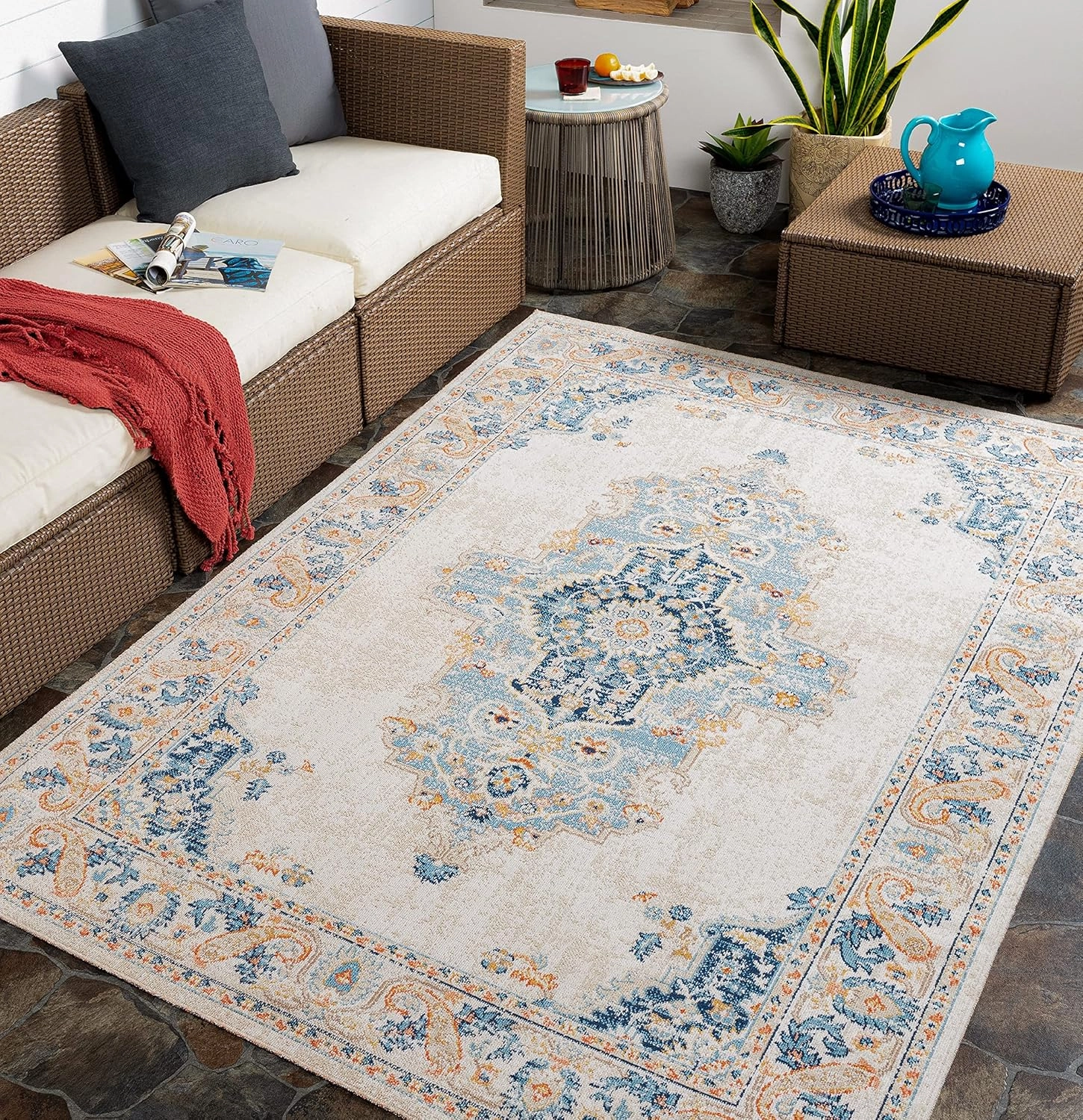 Mark&Day Outdoor Rugs, 5x7 Calumet Global Indoor/Outdoor Beige Area Rug, Non Shedding Beige Carpet for Patio, Porch, Deck, Bedroom, Living Room or Kitchen (5'3" x 7')
