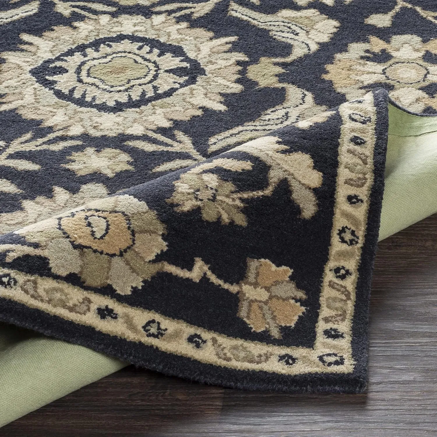 Mark&Day Wool Rugs, 2x3 Caraquet Traditional Ink Area Rug, Black Beige Carpet for Living Room, Bedroom or Kitchen (2' x 3')