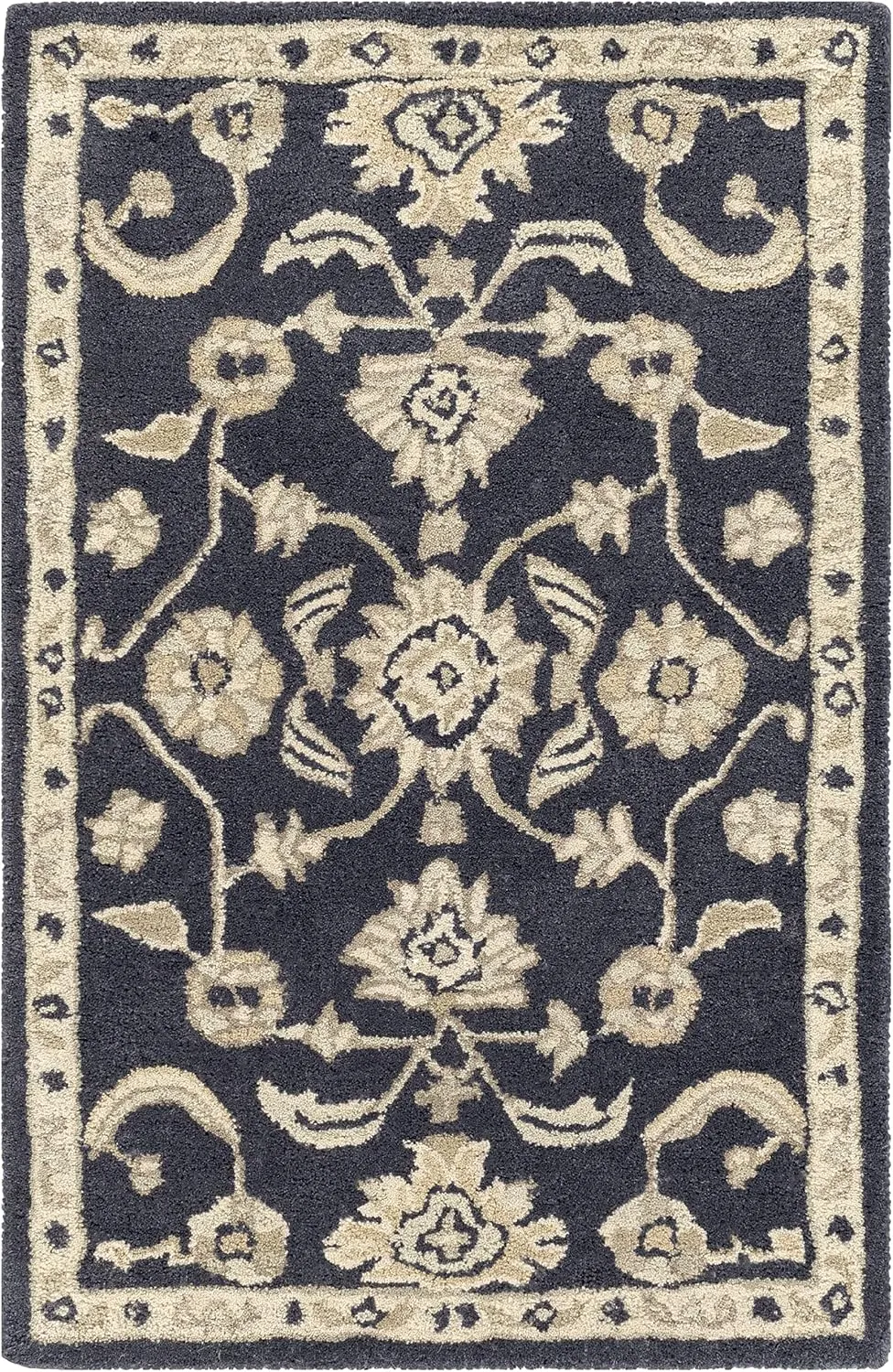 Mark&Day Wool Rugs, 2x3 Caraquet Traditional Ink Area Rug, Black Beige Carpet for Living Room, Bedroom or Kitchen (2' x 3')
