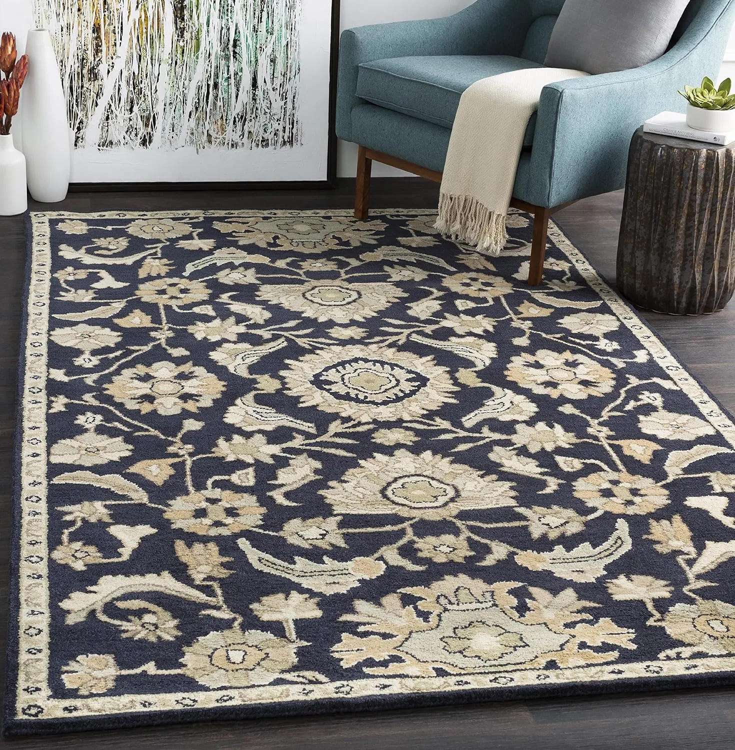 Mark&Day Wool Rugs, 2x3 Caraquet Traditional Ink Area Rug, Black Beige Carpet for Living Room, Bedroom or Kitchen (2' x 3')