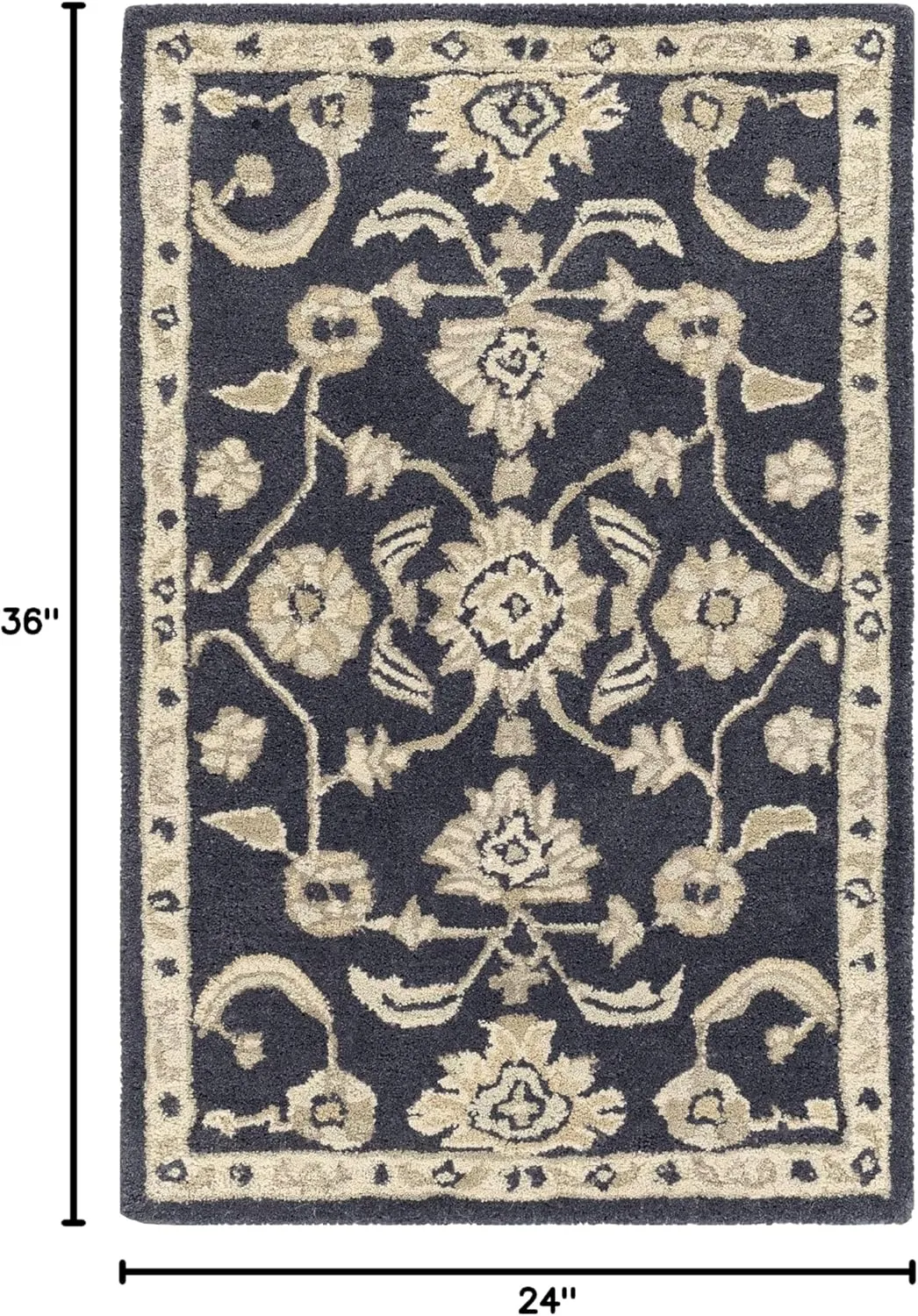 Mark&Day Wool Rugs, 2x3 Caraquet Traditional Ink Area Rug, Black Beige Carpet for Living Room, Bedroom or Kitchen (2' x 3')