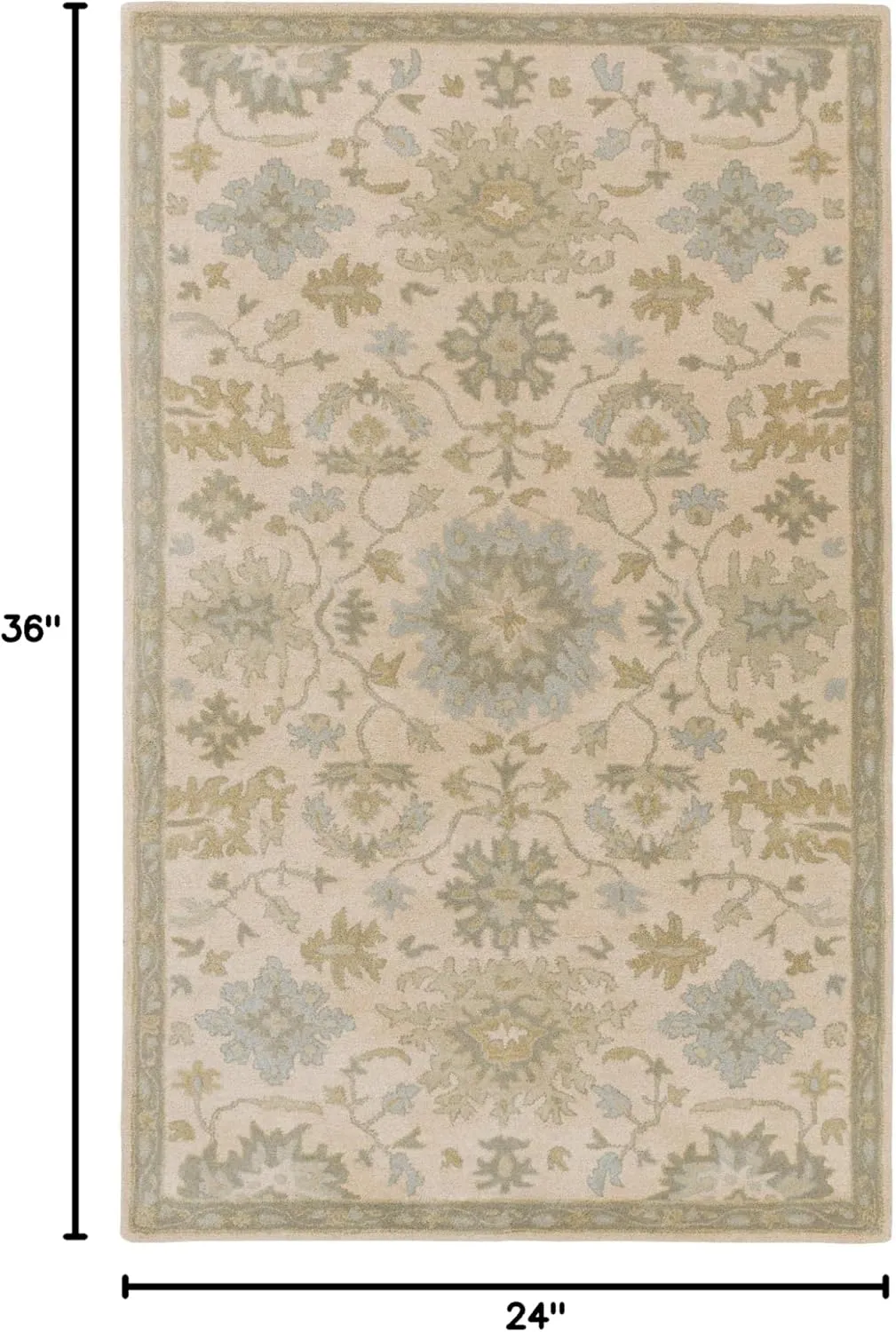 Mark&Day Wool Rugs, 2x3 Ness Traditional Beige Area Rug, Beige Green Grey Carpet for Living Room, Bedroom or Kitchen (2' x 3')