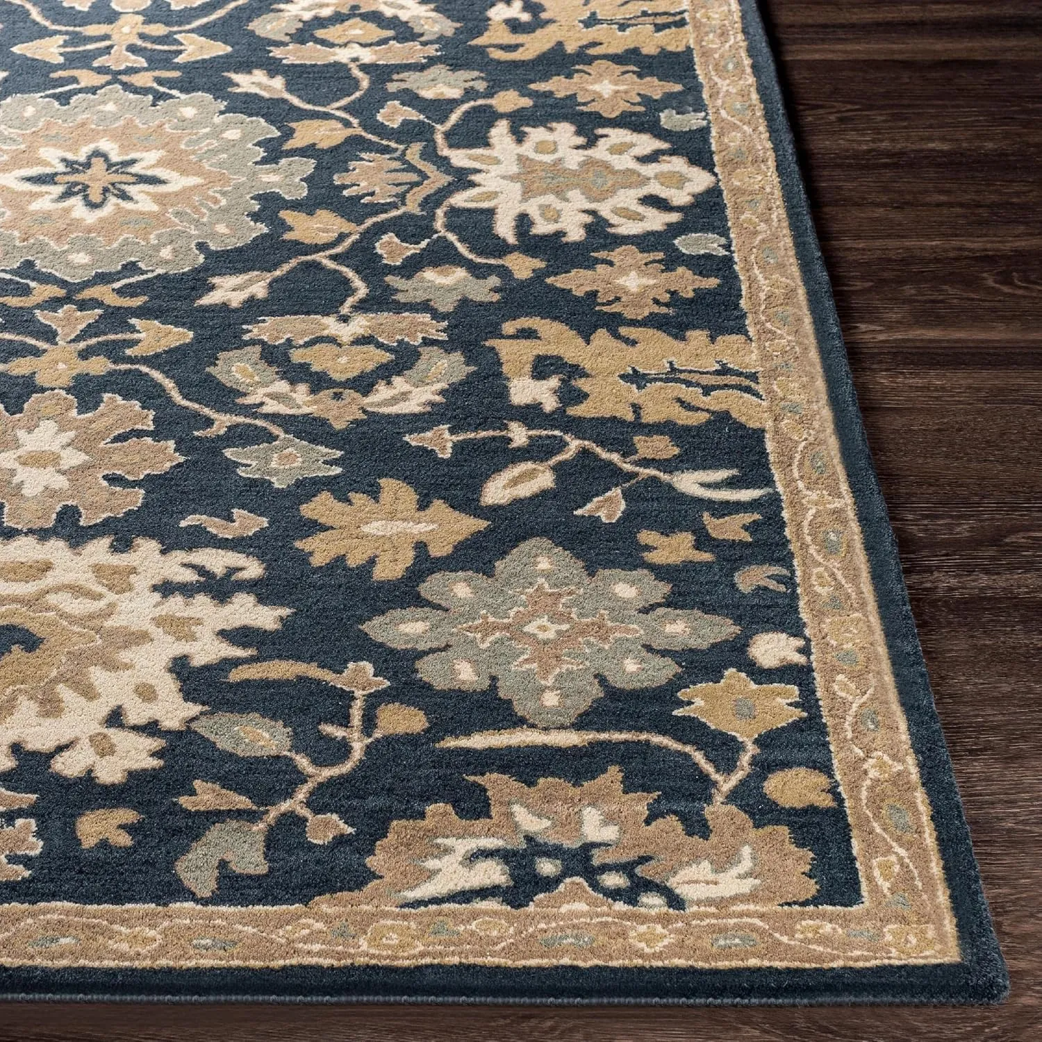 Mark&Day Wool Rugs, 2x3 Ness Traditional Navy Area Rug, Blue Brown Beige Carpet for Living Room, Bedroom or Kitchen (2' x 3')