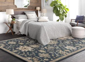 Mark&Day Wool Rugs, 2x3 Ness Traditional Navy Area Rug, Blue Brown Beige Carpet for Living Room, Bedroom or Kitchen (2' x 3')