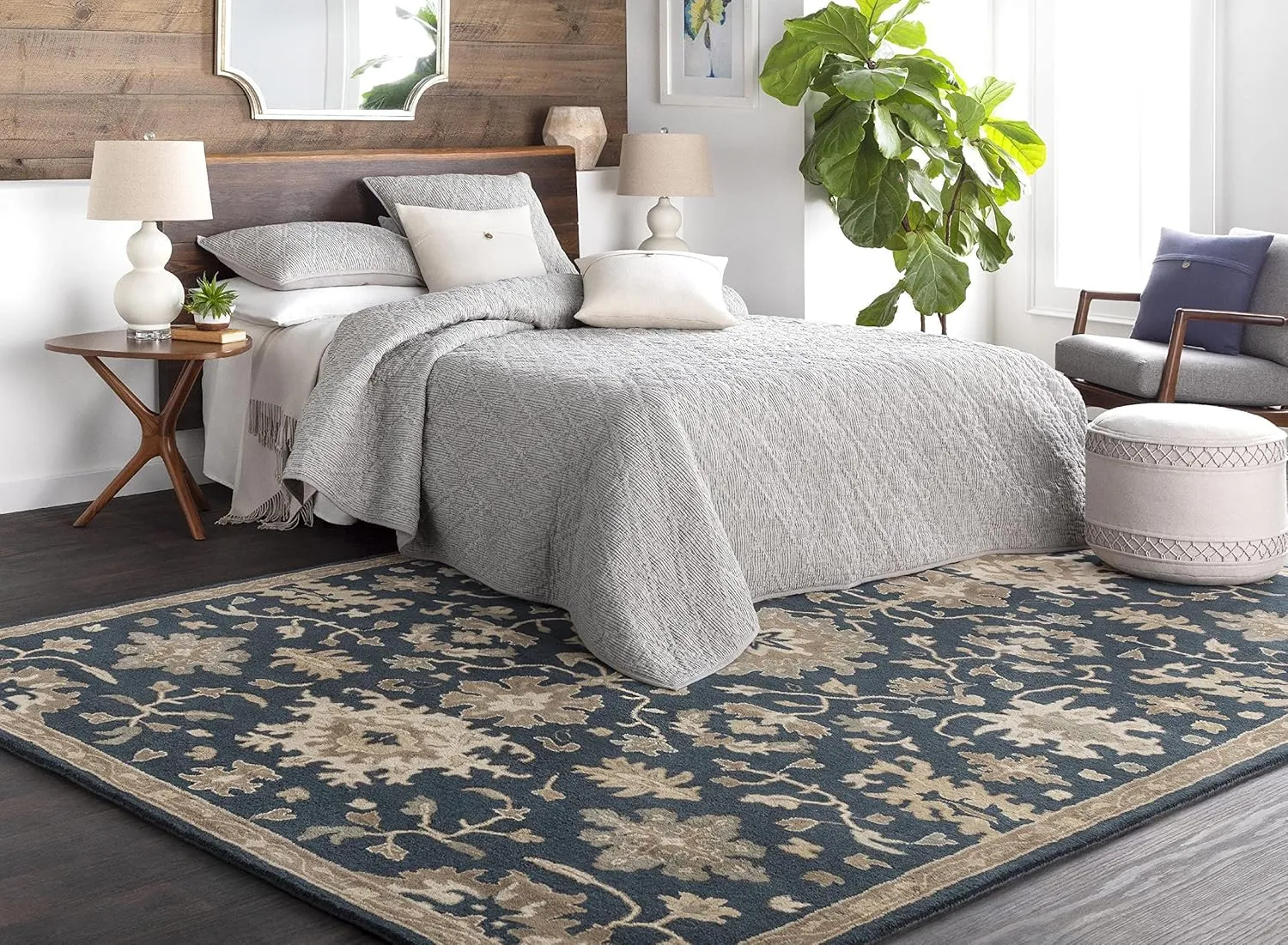 Mark&Day Wool Rugs, 2x3 Ness Traditional Navy Area Rug, Blue Brown Beige Carpet for Living Room, Bedroom or Kitchen (2' x 3')