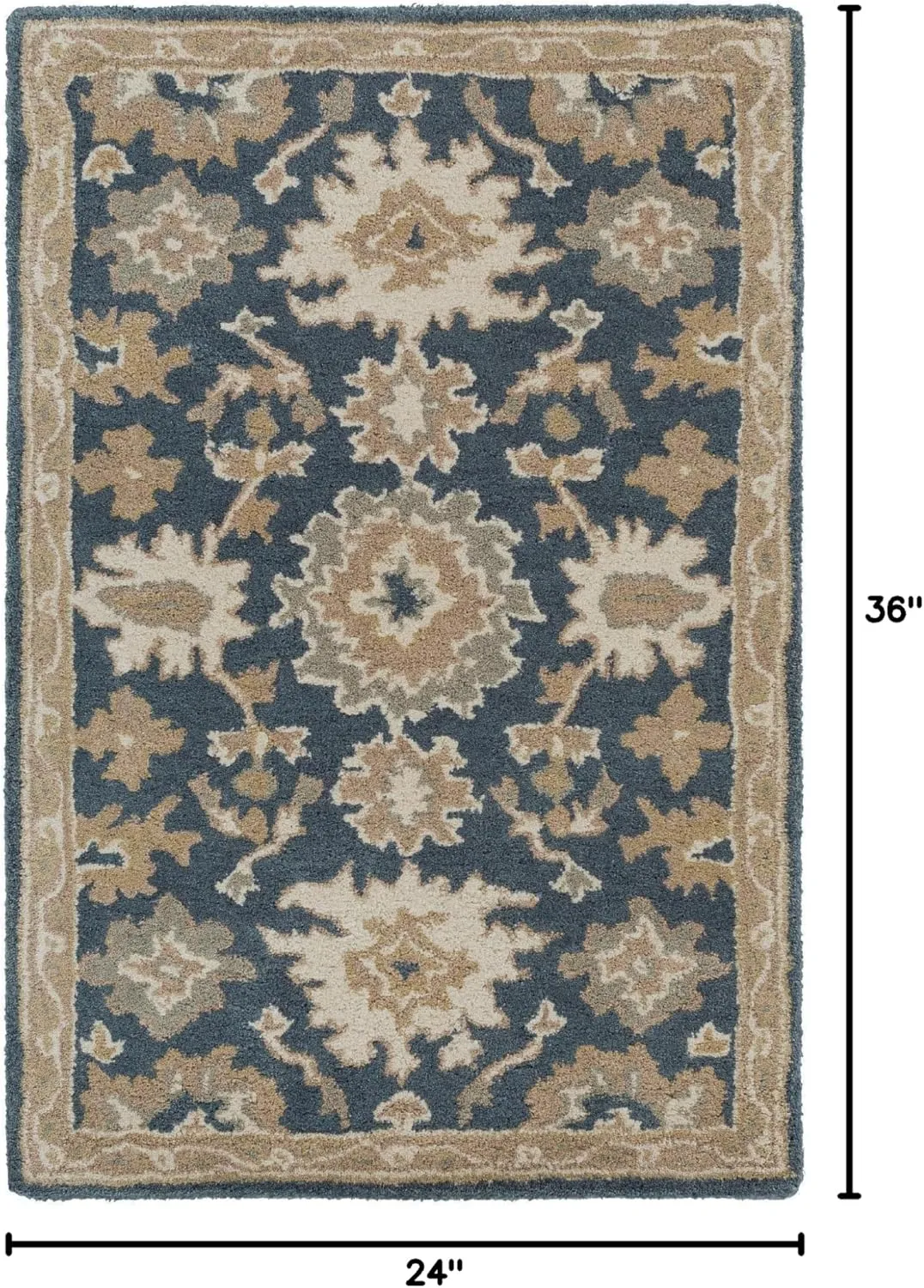 Mark&Day Wool Rugs, 2x3 Ness Traditional Navy Area Rug, Blue Brown Beige Carpet for Living Room, Bedroom or Kitchen (2' x 3')
