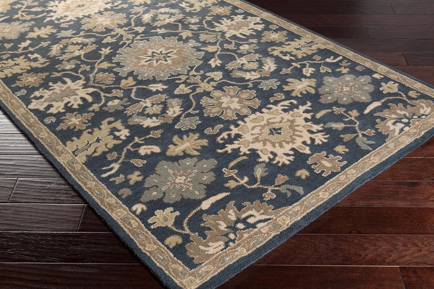 Mark&Day Wool Rugs, 2x3 Ness Traditional Navy Area Rug, Blue Brown Beige Carpet for Living Room, Bedroom or Kitchen (2' x 3')