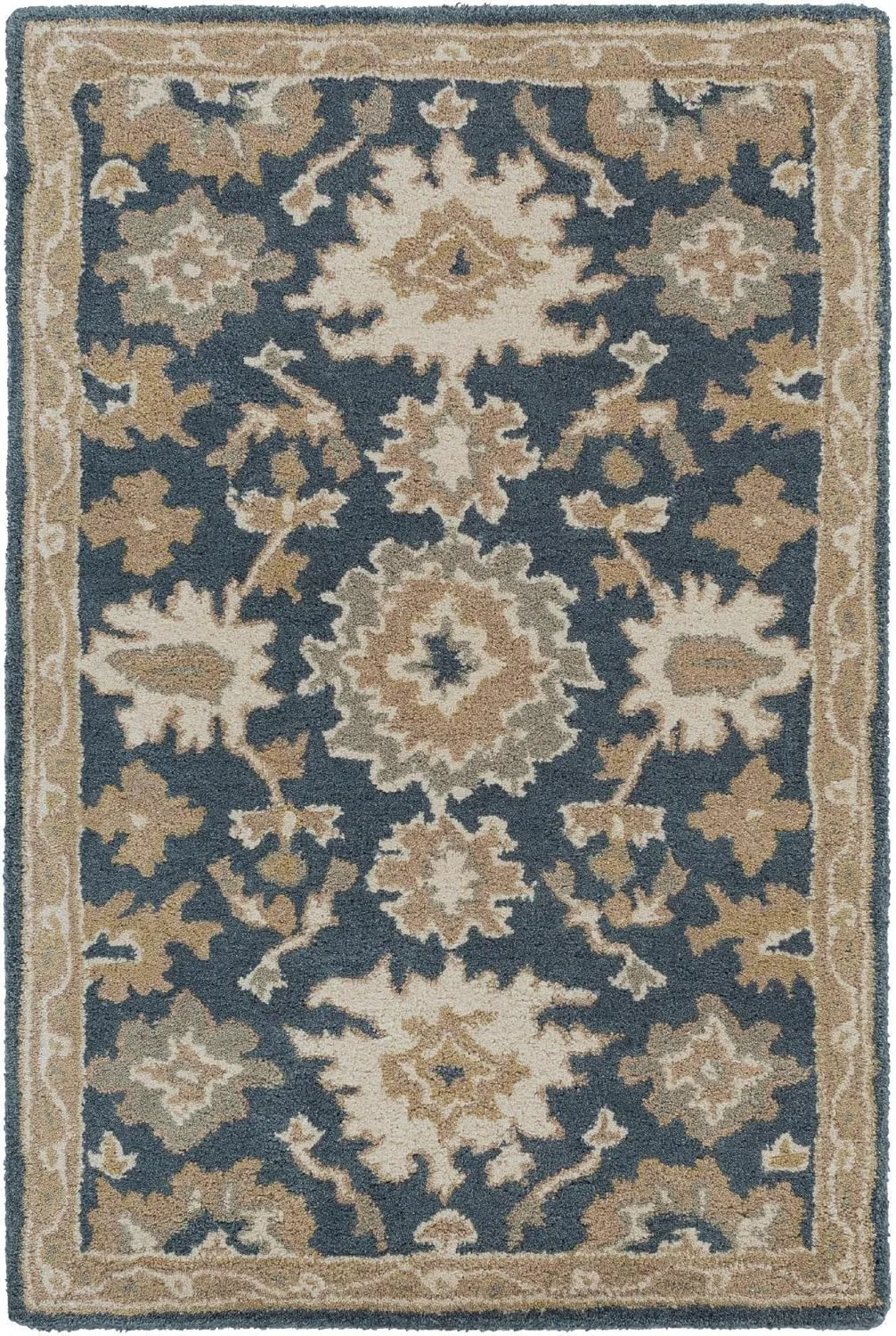 Mark&Day Wool Rugs, 2x3 Ness Traditional Navy Area Rug, Blue Brown Beige Carpet for Living Room, Bedroom or Kitchen (2' x 3')
