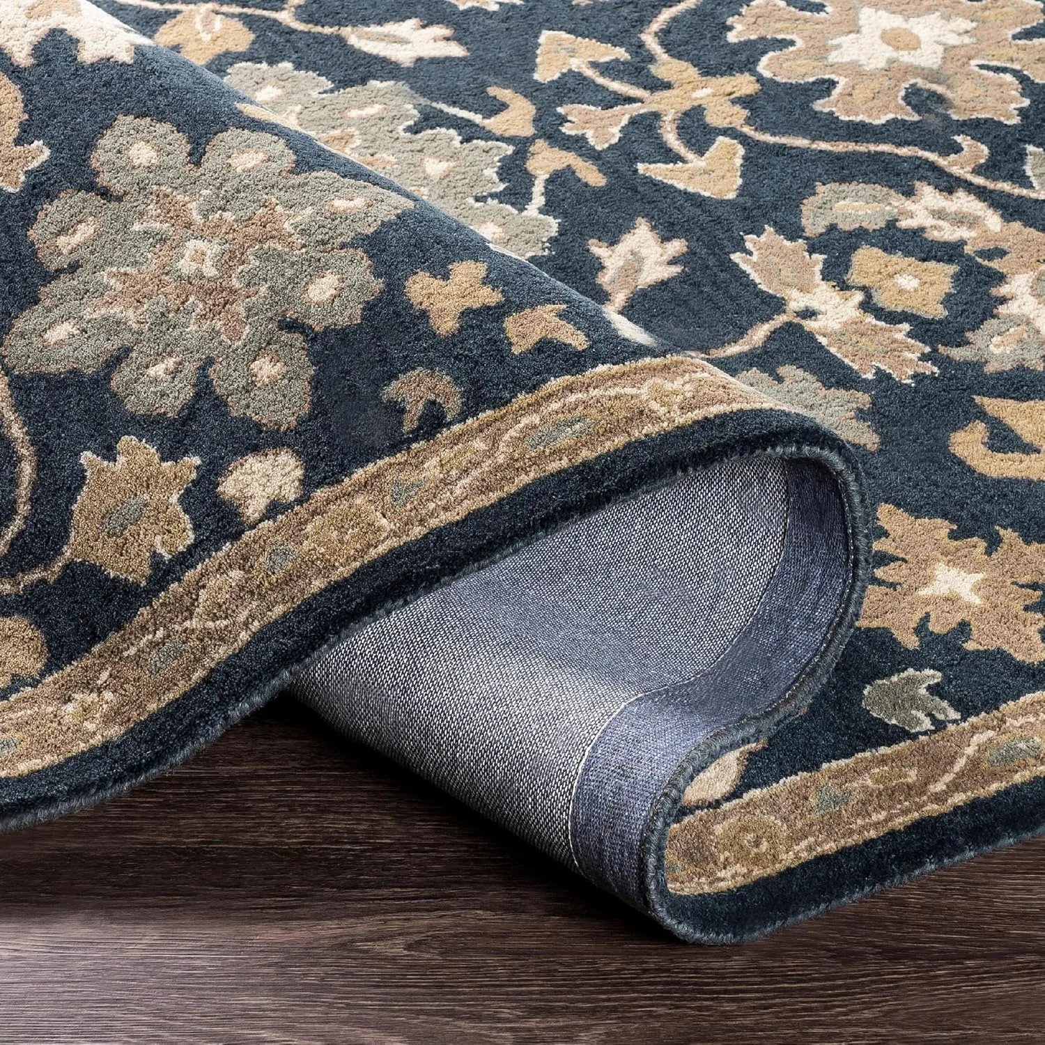 Mark&Day Wool Rugs, 2x3 Ness Traditional Navy Area Rug, Blue Brown Beige Carpet for Living Room, Bedroom or Kitchen (2' x 3')