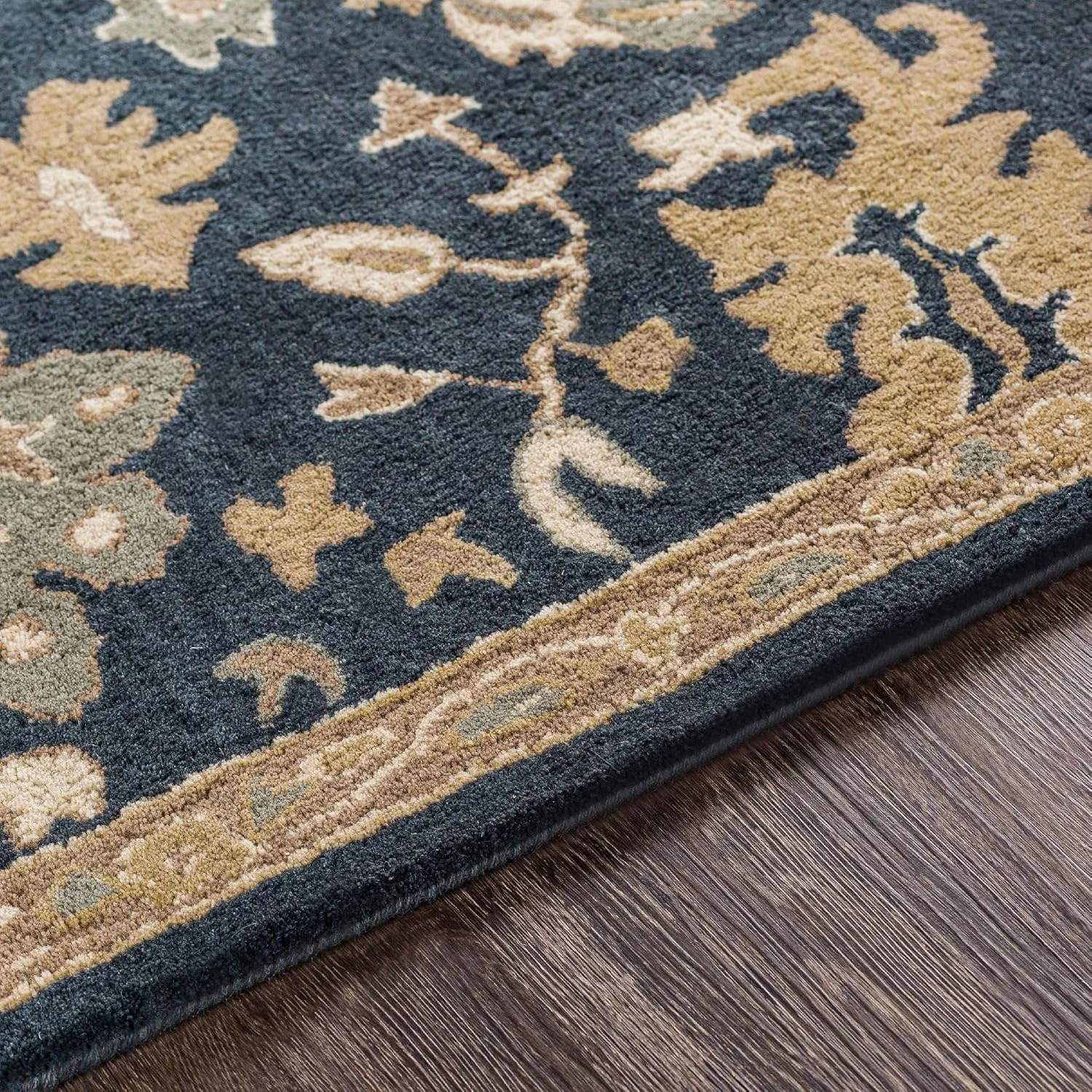 Mark&Day Wool Rugs, 2x3 Ness Traditional Navy Area Rug, Blue Brown Beige Carpet for Living Room, Bedroom or Kitchen (2' x 3')