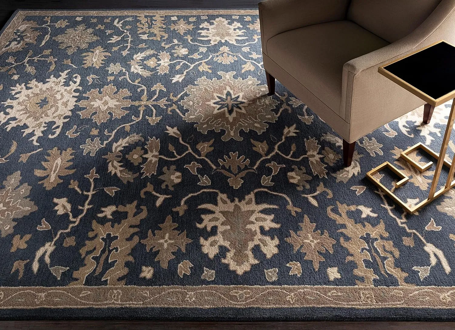 Mark&Day Wool Rugs, 2x3 Ness Traditional Navy Area Rug, Blue Brown Beige Carpet for Living Room, Bedroom or Kitchen (2' x 3')