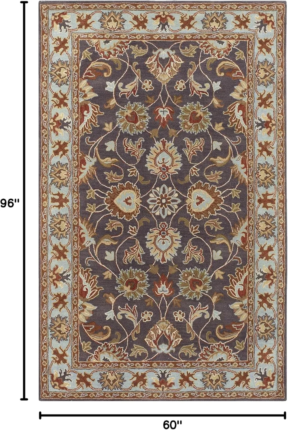 Mark&Day Wool Rugs, 5x8 Paris Traditional Charcoal Area Rug, Charcoal Carpet for Living Room, Bedroom or Kitchen (5' x 8')