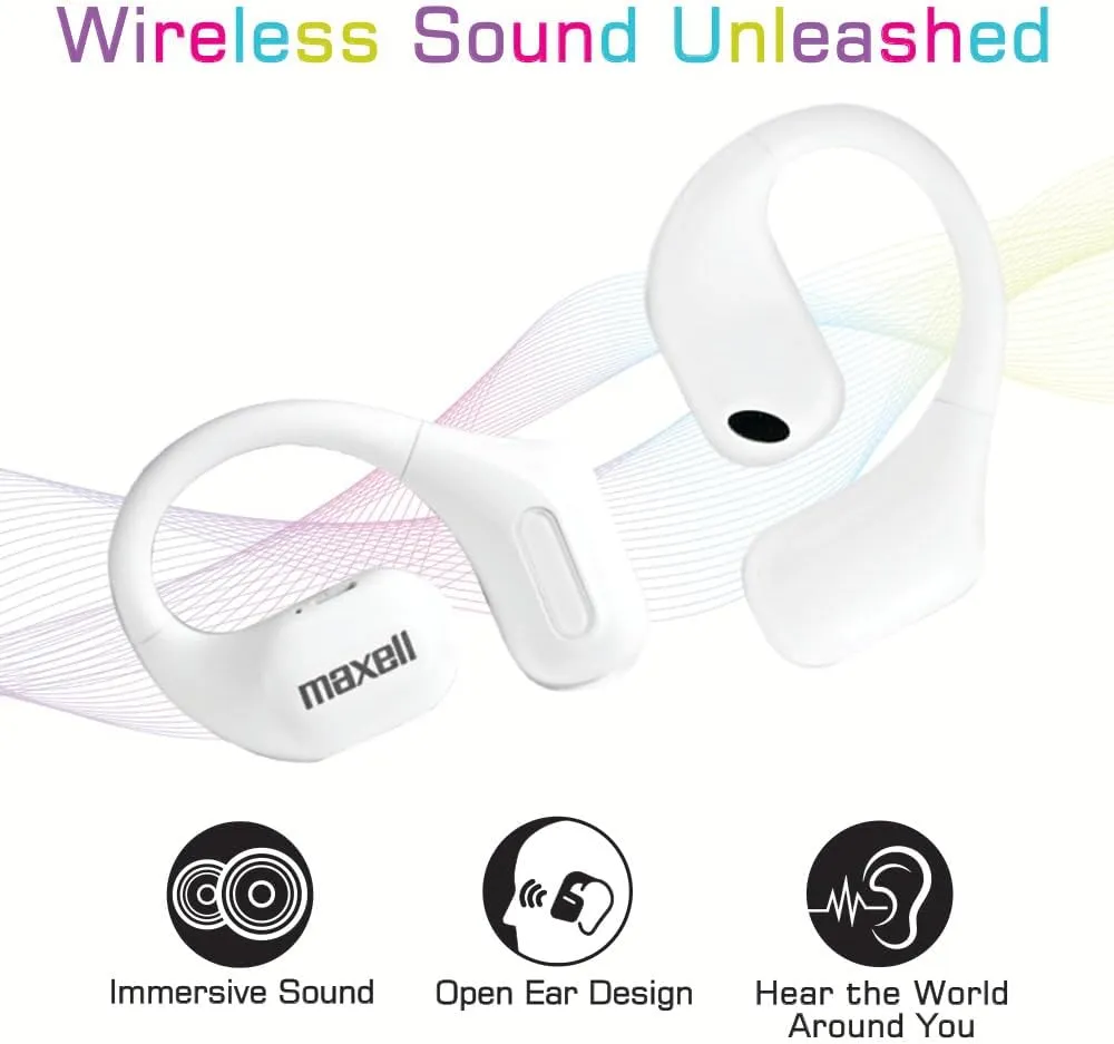 Maxell OWS Pro, Bluetooth Open Earhooks, UP to 18 Hours Playtime with Case, Hear The World Around You, Immersive Sound, Vibrant Colors