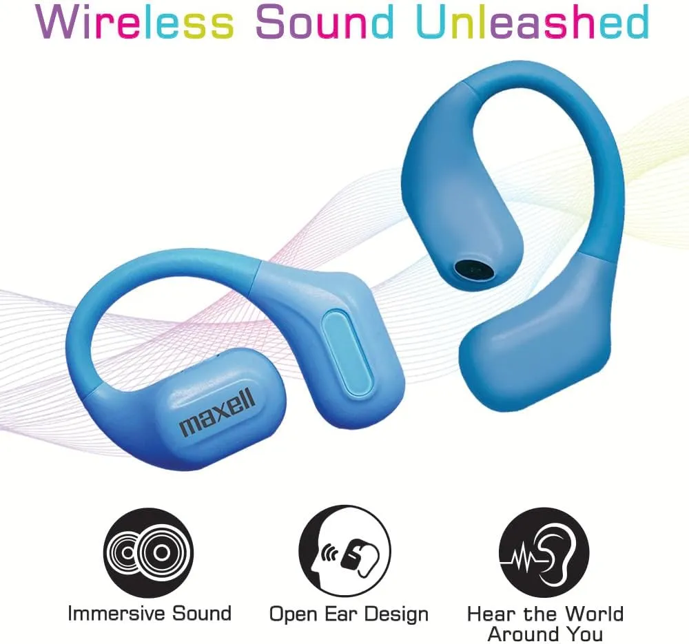 Maxell OWS Pro, Bluetooth Open Earhooks, UP to 18 Hours Playtime with Case, Hear The World Around You, Immersive Sound, Vibrant Colors