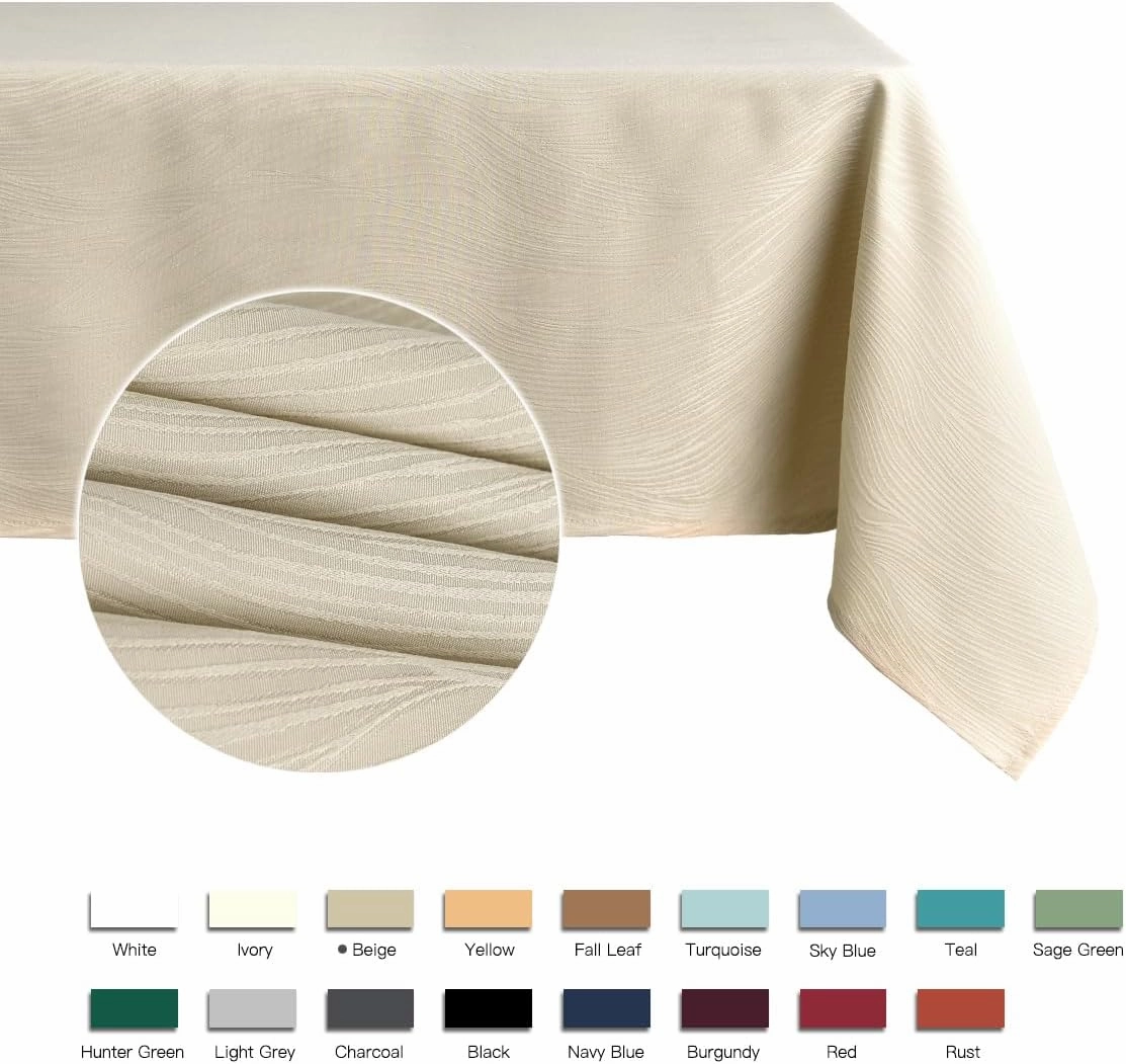maxmill Jacquard Table Cloth Swirl Pattern Spillproof Wrinkle Resistant Heavy Weight Soft Tablecloth for Kitchen Dinning Tabletop Outdoor Picnic Rectangle 52 x 70 Inch Beige