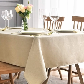 maxmill Jacquard Table Cloth Swirl Pattern Spillproof Wrinkle Resistant Heavy Weight Soft Tablecloth for Kitchen Dinning Tabletop Outdoor Picnic Rectangle 52 x 70 Inch Beige