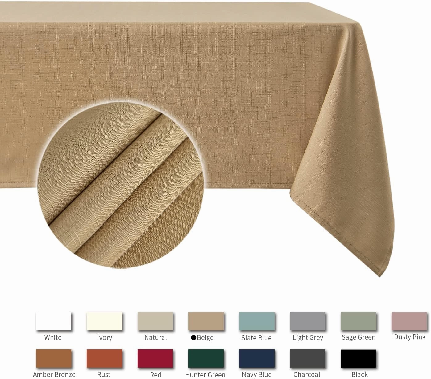 maxmill Square Tablecloth Slubby Texture Waterproof Wrinkle Resistant Washable Soft Table Cloth, Decorative Fabric Table Cover for Dining Room Dinner and Parties, 52 x 52 Inch, Beige