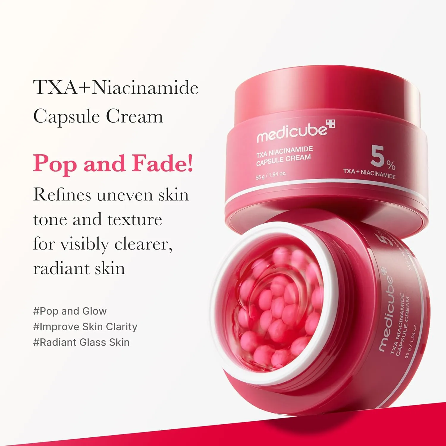 medicube TXA Niacinamide Capsule Cream | Dual Radiance Moisturizer, Ideal for Use After Spot Care | For Uneven Skin Tone, Texture & Hydration | 99% Pure Tranexamic Acid | Korean Skincare | 1.94oz