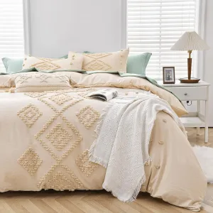 MEILA Beige Duvet Cover King Size, Soft and Lightweight Boho Duvet Covers Set Tufted for All Seasons, 3 Pieces Boho Embroidery Shabby Chic Bedding Set (Beige, King, 104’’ x 90’’)