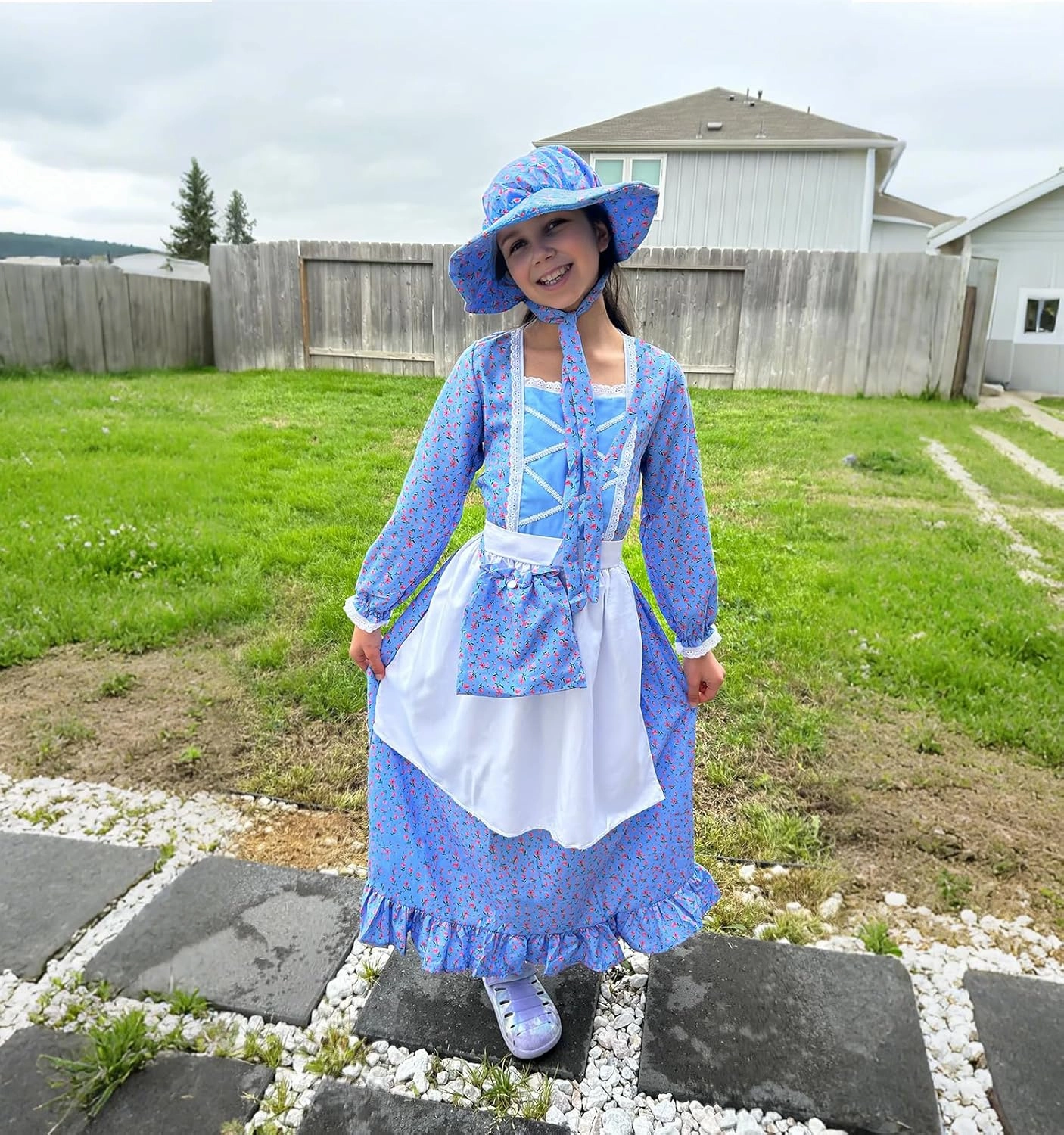 Meland Pioneer Girl Dress, Colonial Costume for Girls Age 3-12 Year Old for Dress Up & Pretend Play
