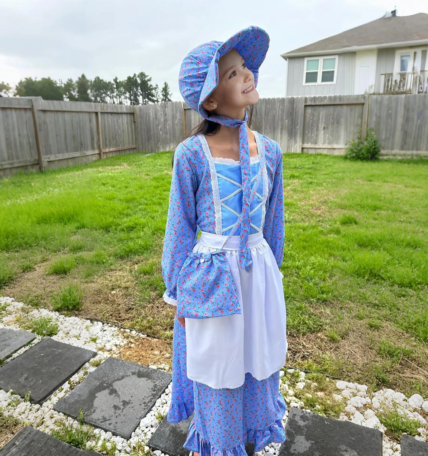 Meland Pioneer Girl Dress, Colonial Costume for Girls Age 3-12 Year Old for Dress Up & Pretend Play