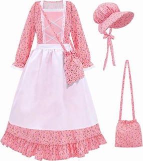Meland Pioneer Girl Dress, Colonial Costume for Girls Age 3-12 Year Old for Dress Up & Pretend Play