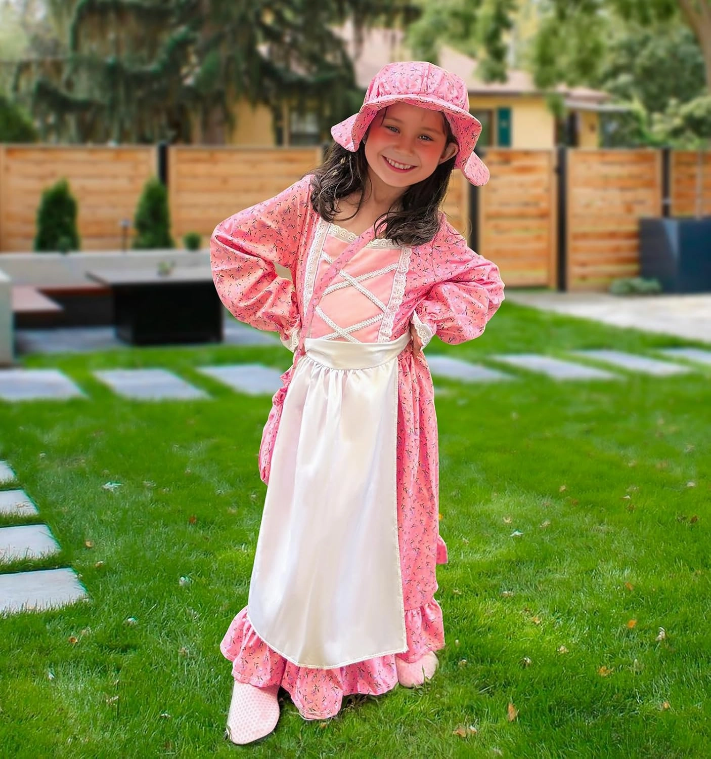 Meland Pioneer Girl Dress, Colonial Costume for Girls Age 3-12 Year Old for Dress Up & Pretend Play