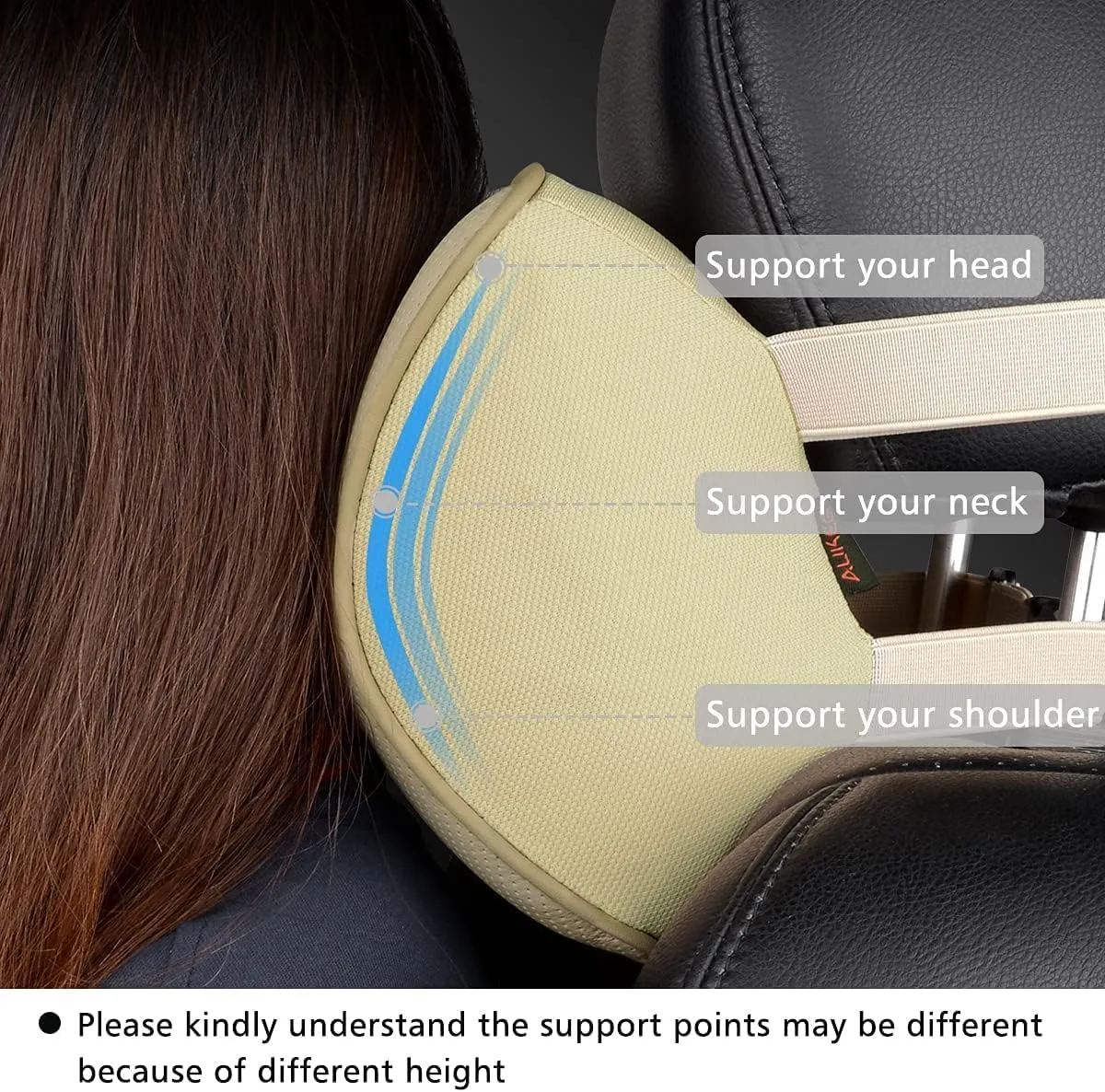 Memory Foam Car Neck Pillow Soft Leather Headrest for Driving Home Office Beige (1PC)