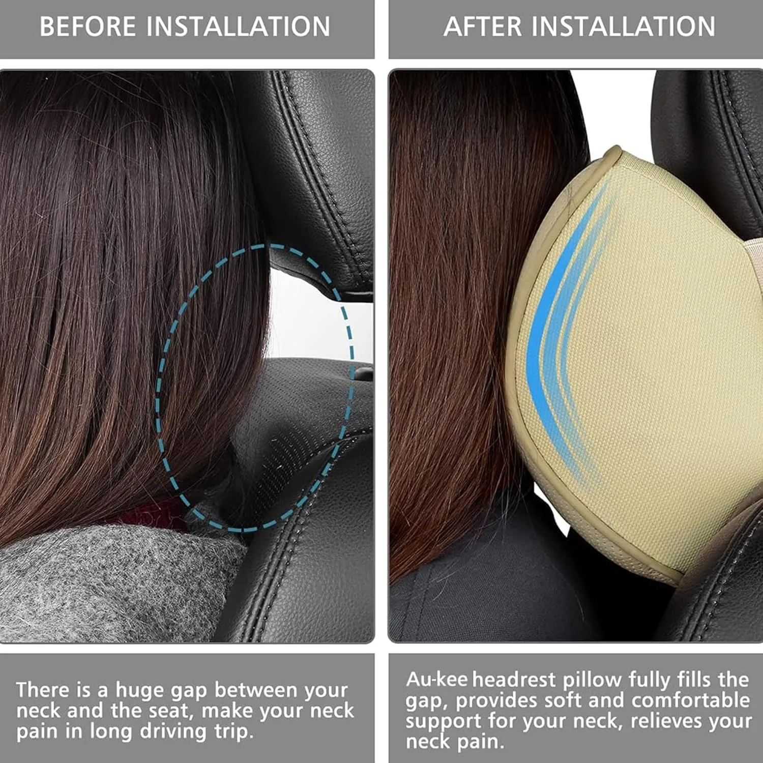 Memory Foam Car Neck Pillow Soft Leather Headrest for Driving Home Office Beige (1PC)