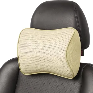 Memory Foam Car Neck Pillow Soft Leather Headrest for Driving Home Office Beige (1PC)