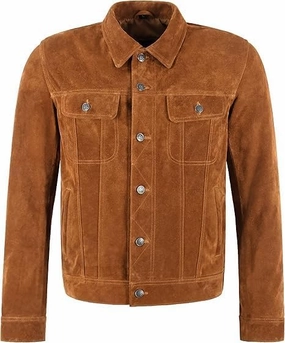 Men's Black Suede Trucker Jacket, Button Front, Classic Style with Chest Pockets