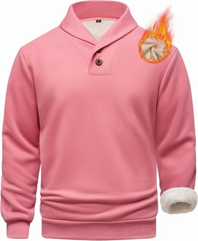 Men's Fleece Lined Sweatshirts Sherpa Lined Polo Pullover Sweater Quarter Button Thermal Henley Sweat Shirts