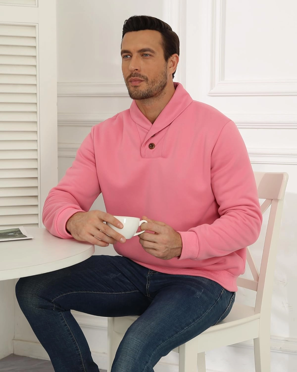 Men's Fleece Lined Sweatshirts Sherpa Lined Polo Pullover Sweater Quarter Button Thermal Henley Sweat Shirts