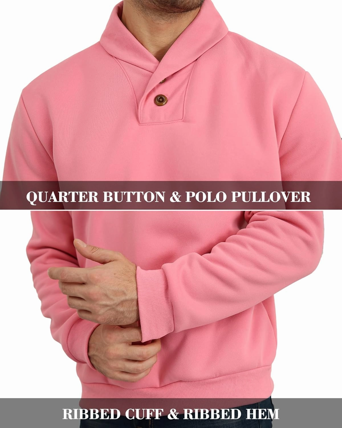 Men's Fleece Lined Sweatshirts Sherpa Lined Polo Pullover Sweater Quarter Button Thermal Henley Sweat Shirts