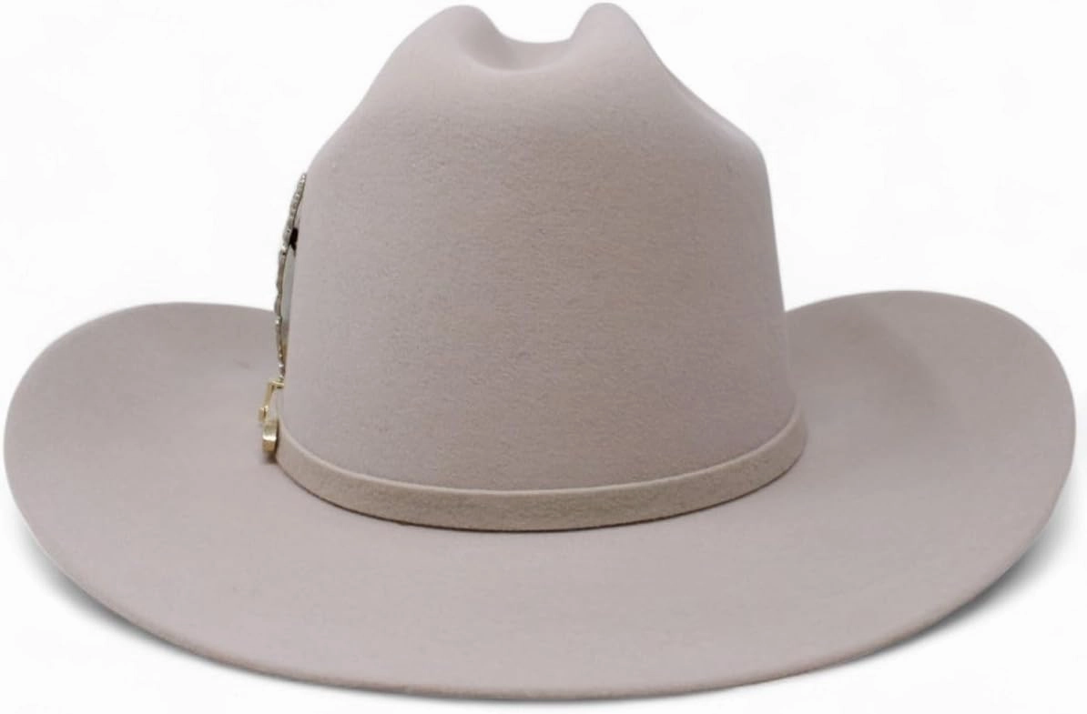 Men's Official Carin Leon Cowboy Felt Hat with Silversmith Feather - Beige