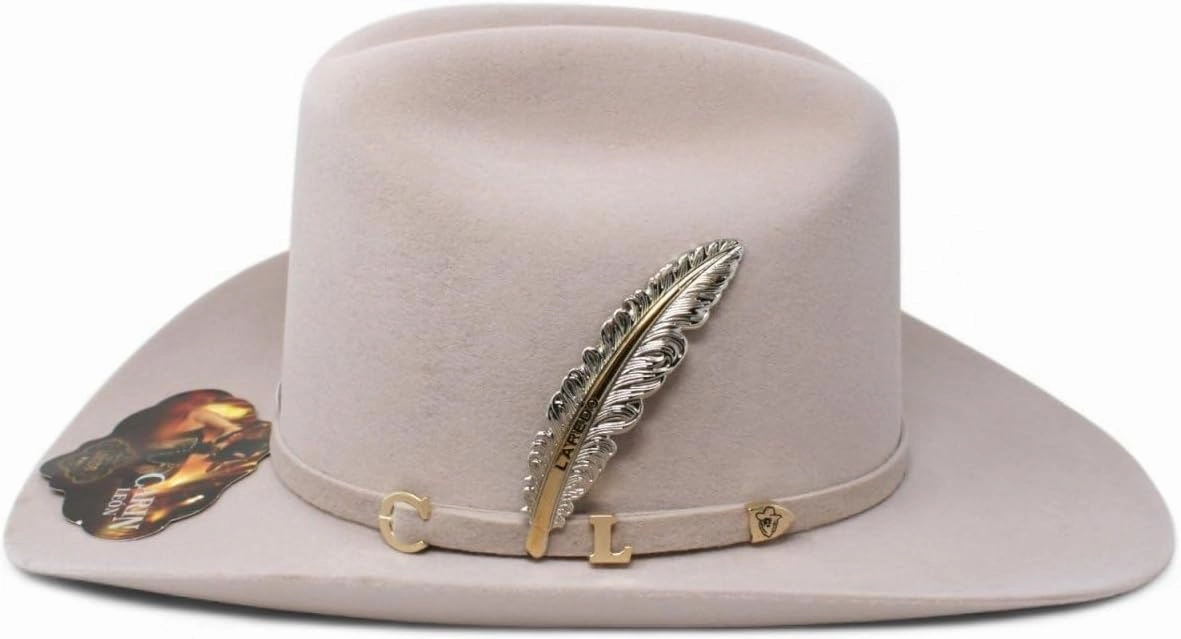 Men's Official Carin Leon Cowboy Felt Hat with Silversmith Feather - Beige