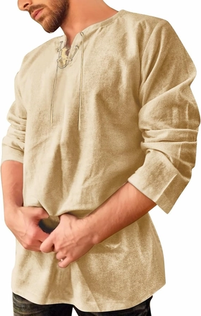 Men's Summer Shirts 3/4 Sleeved Tie The Rope Comfortable Leisure Style Blouse Comfy Fashion Trendy T-Shirts