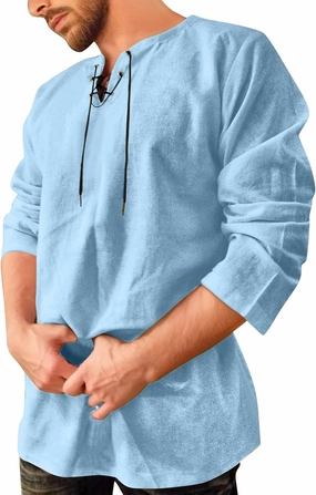 Men's Summer Shirts 3/4 Sleeved Tie The Rope Comfortable Leisure Style Blouse Comfy Fashion Trendy T-Shirts