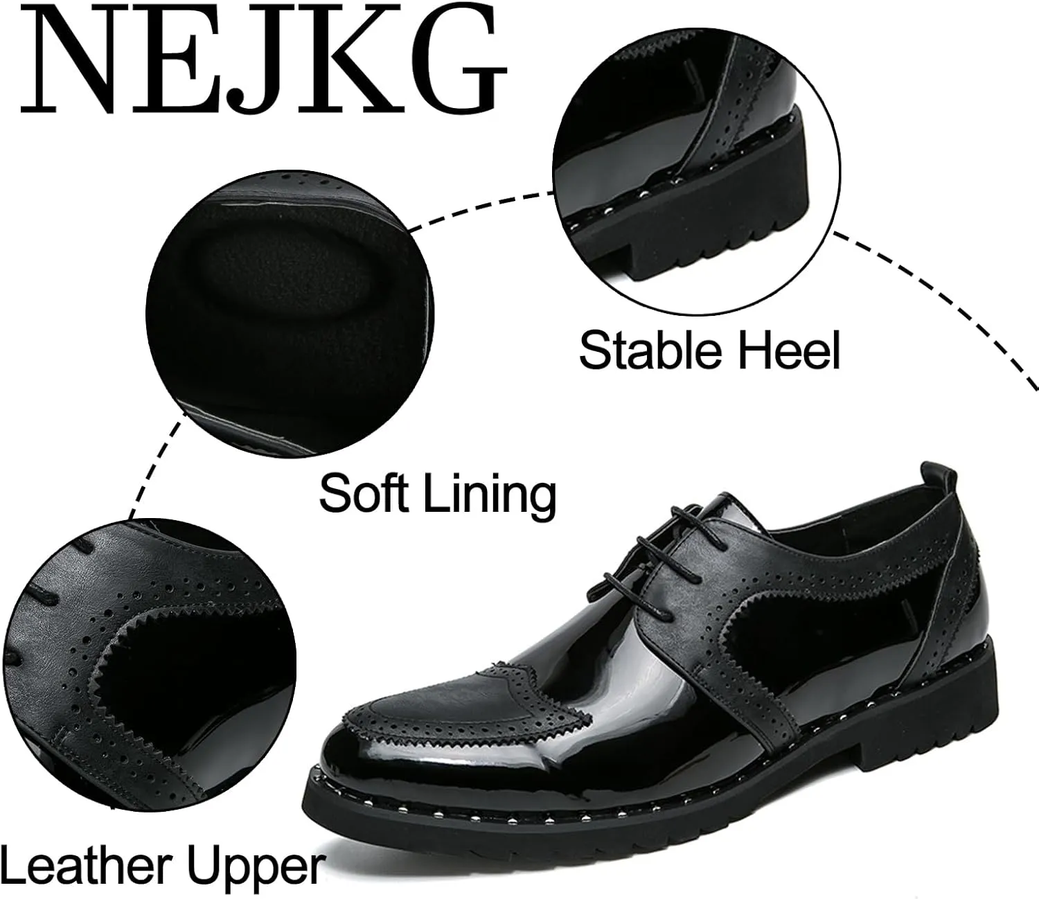 Men's Patent Leather Lace Up Dress Oxford Shoes Fashion Splicing Comfort Non Slip Soft Business Shoe Casual Work Outdoor Brogue Oxfords