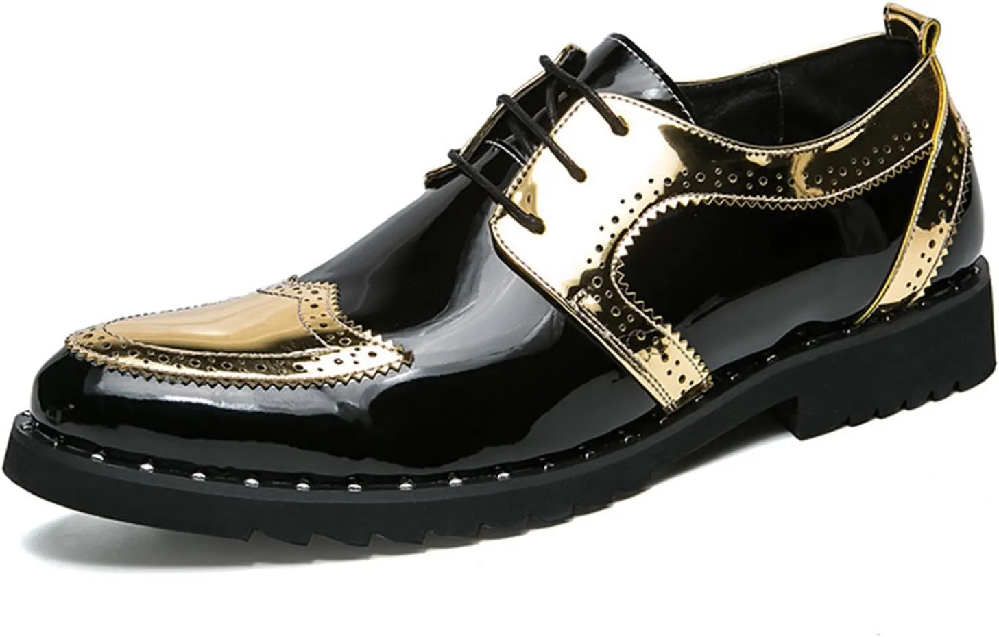 Men's Patent Leather Lace Up Dress Oxford Shoes Fashion Splicing Comfort Non Slip Soft Business Shoe Casual Work Outdoor Brogue Oxfords